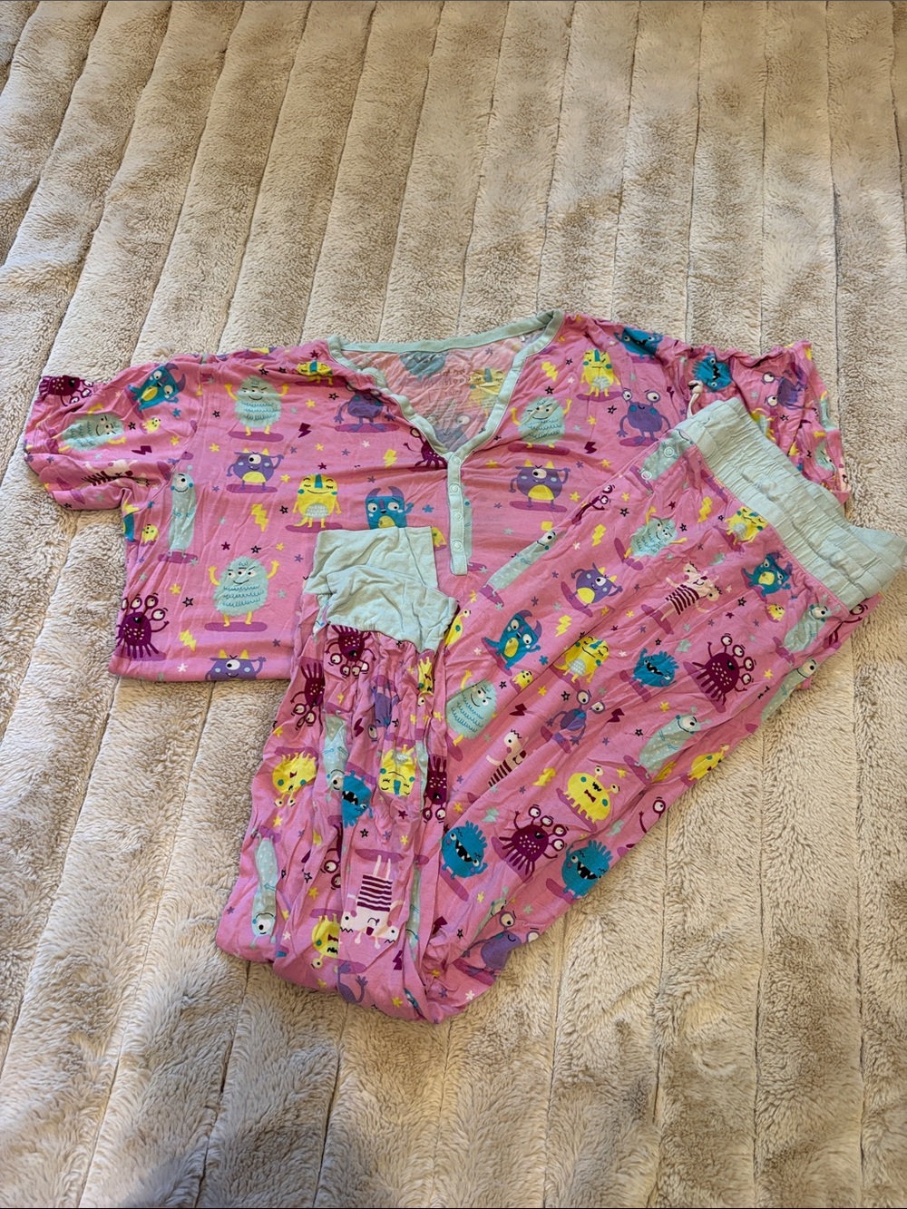 Little Sleepies Pink Monster Print Pajama Set